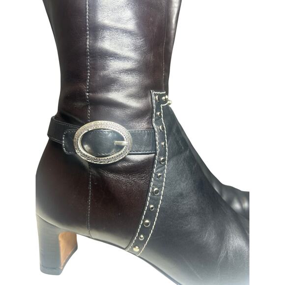 Brighton black brown studded TAOS heel boots women’s  7.5 Brighton leather - Picture 3 of 7